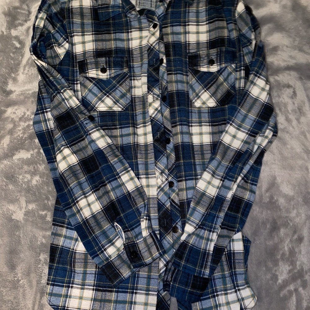 Blue and White flannel women’s long sleeve Shirt